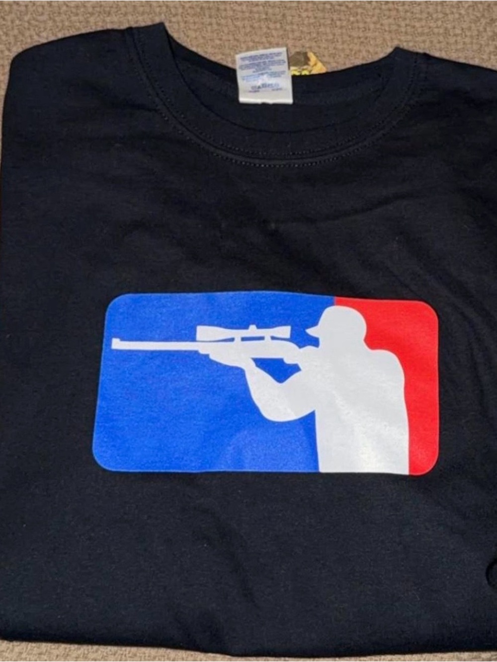 Bucked Up men’s Black Graphic Tee with Blue & Red Shooting Silhouette